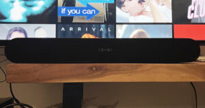 Photo of a Sonos Ray on an entertainment unit