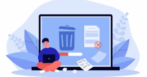 Graphic art of a man cleaning junk files off his computer