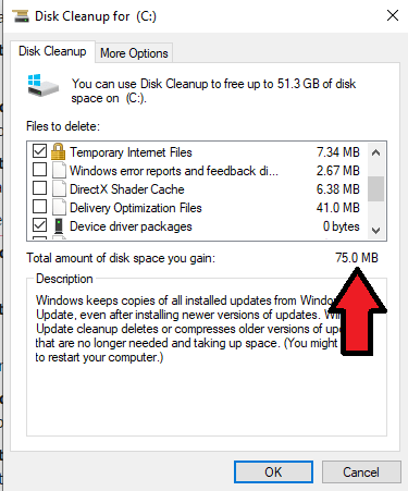 Screenshot of Windows Disk Cleanup pop up window