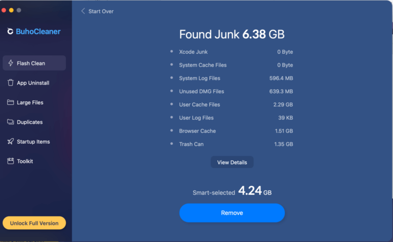 Screenshot of the Found Junk page on BuhoCleaner