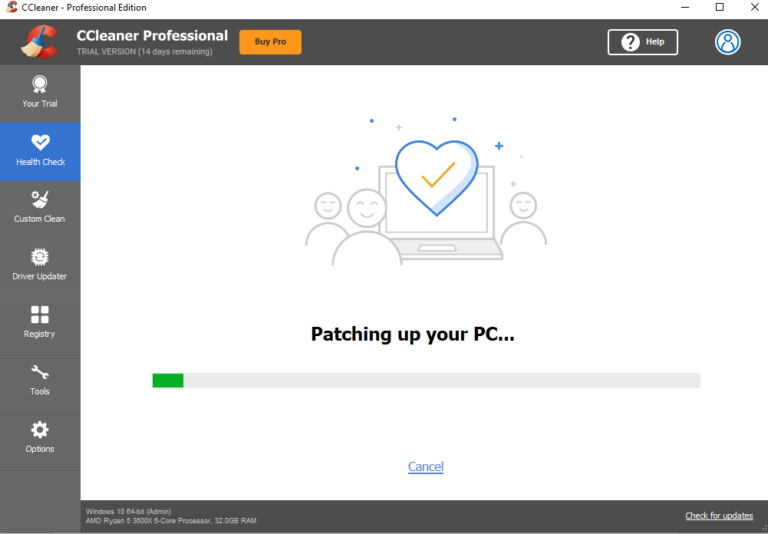 Screenshot of Ccleaner Professional's Health Check screen