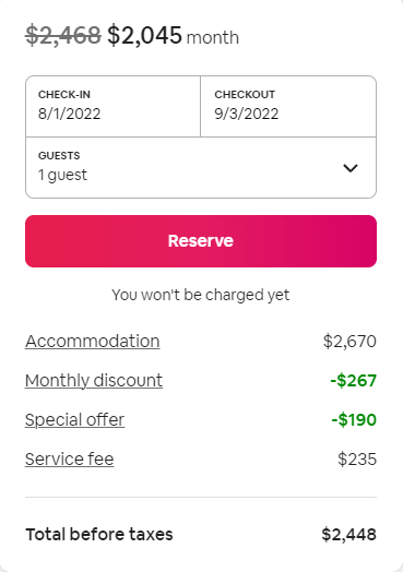 Screenshot of a discount on Airbnb's checkout page