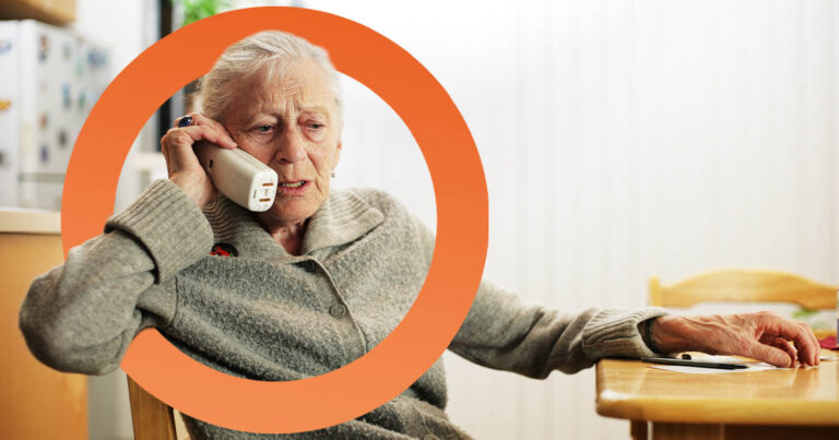 Graphic featuring a senior women using the home phone and internet
