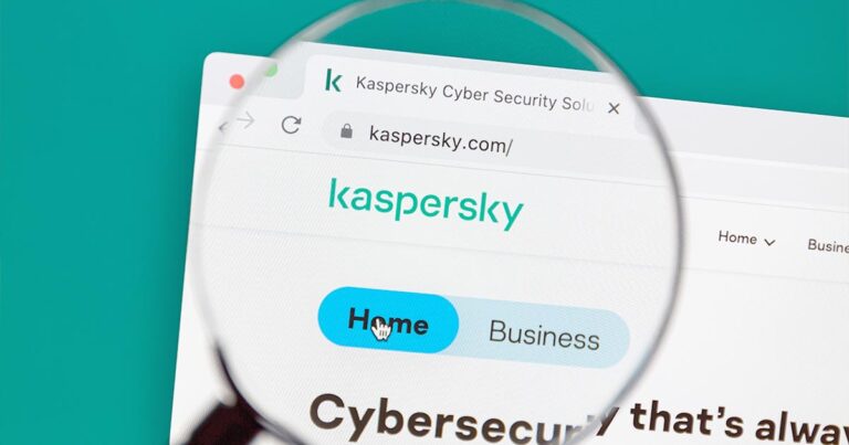 Graphic of Kaspersky Antivirus webpage under a magnifier glass