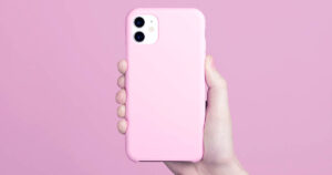 Photograph of a refurbished iPhone 11 in a pink case