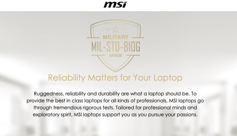 MSI MIL STD 810G web page