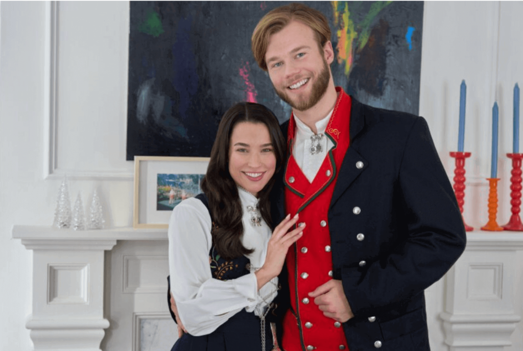 very happy white couple dressed in an unknown period costume