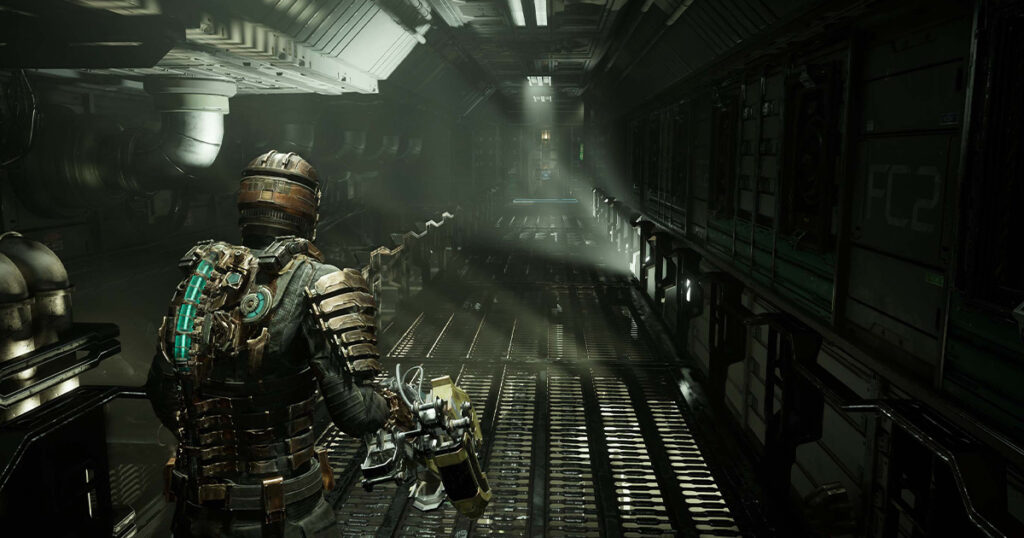 Dead Space Remake Review Screenshot: Isaac walking down a corridor