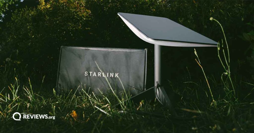 starlink satellite sitting out capturing internet next to box