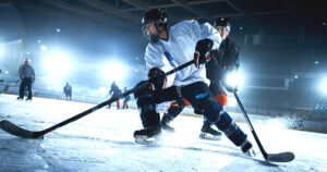 Photograph of someone playing ice hockey
