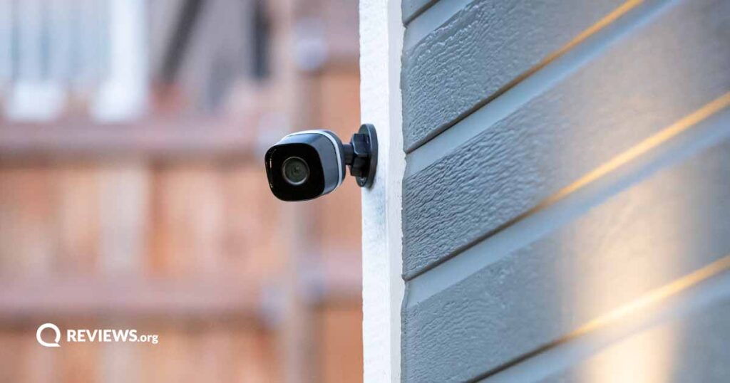 home security camera installed on outside of house
