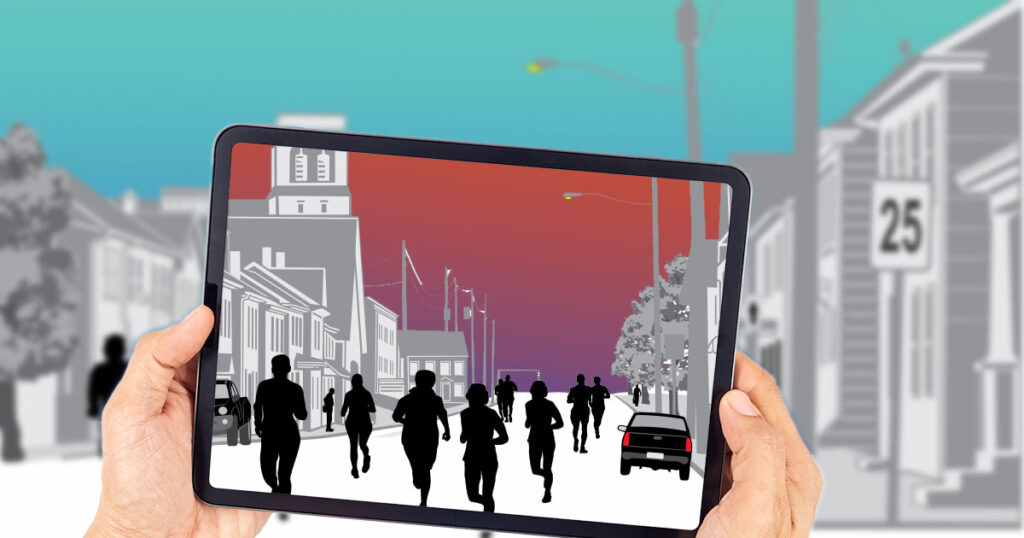 Tablet with people running on it - Peloton Tread