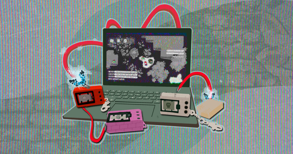 Digimon devices connected to a laptop