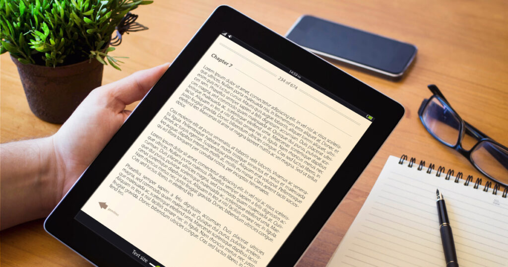 Reading an ebook on a tablet
