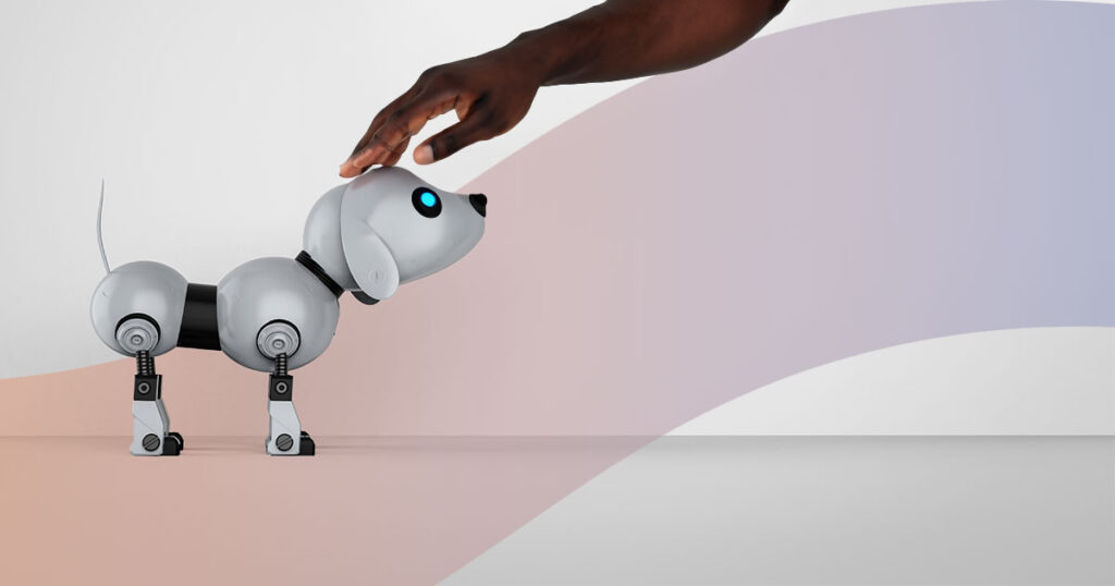 Robot dog getting a scritch