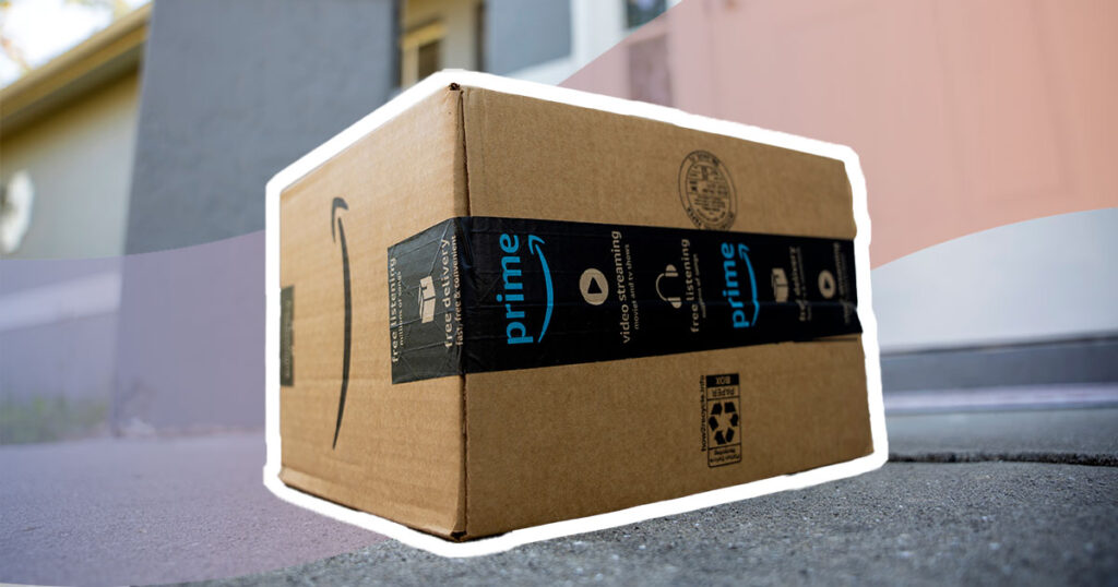 amazon prime box sitting out the front of a door