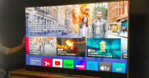Photograph of the Hubbl Glass Smart TV in action