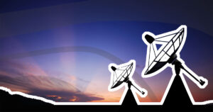 two silhouetted satellite dishes on a dramatic sunset