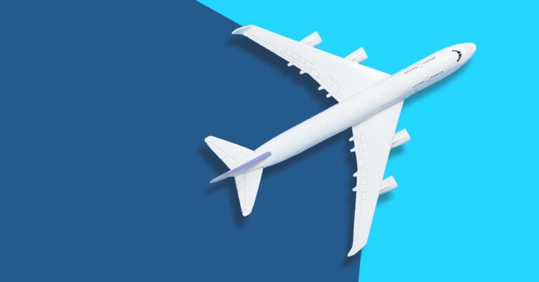 Graphic of a plane on a blue background for a guide about Telstra International Roaming