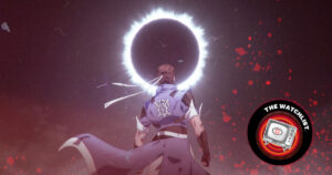 Graphic featuring the main character of Castlevania: Nocturne looking at an eclipse