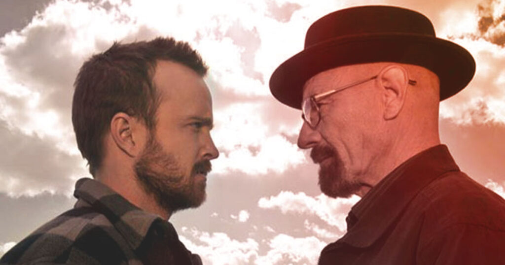 Image from TV series Breaking Bad featuring Jesse Pinkman and Walter White standing face-to-face