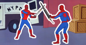 kmart dyson air stylers being used in the spiderman pointing to themself meme