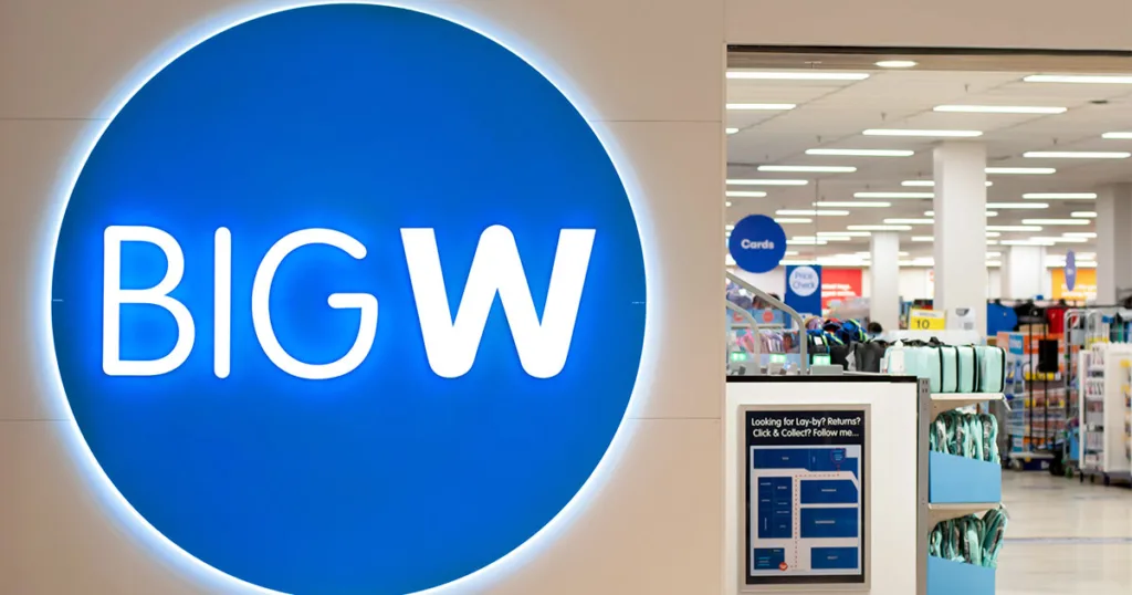 Big W sign outside of brick and mortar retail store