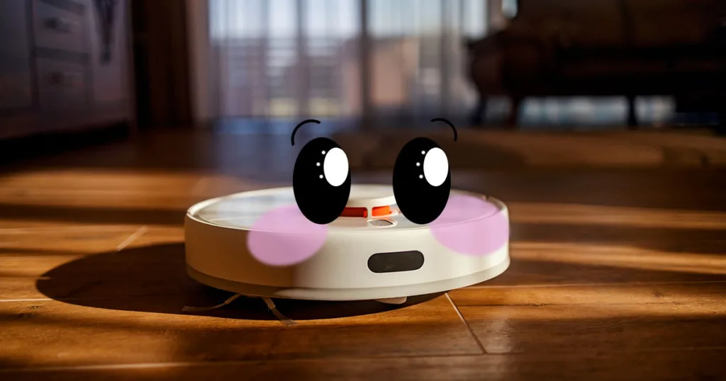 robot vacuum with cute kawaii face