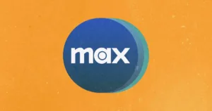 Max streaming logo in a blue circle on a yellow background