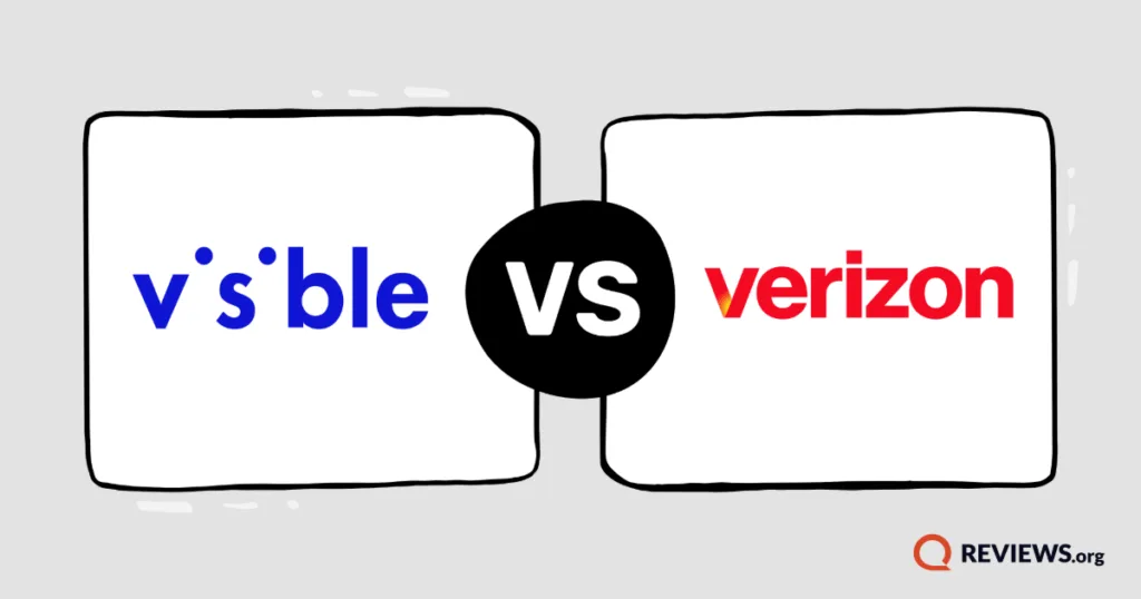 Graphic showing Visible Wireless logo versus Verizon Wireless logo