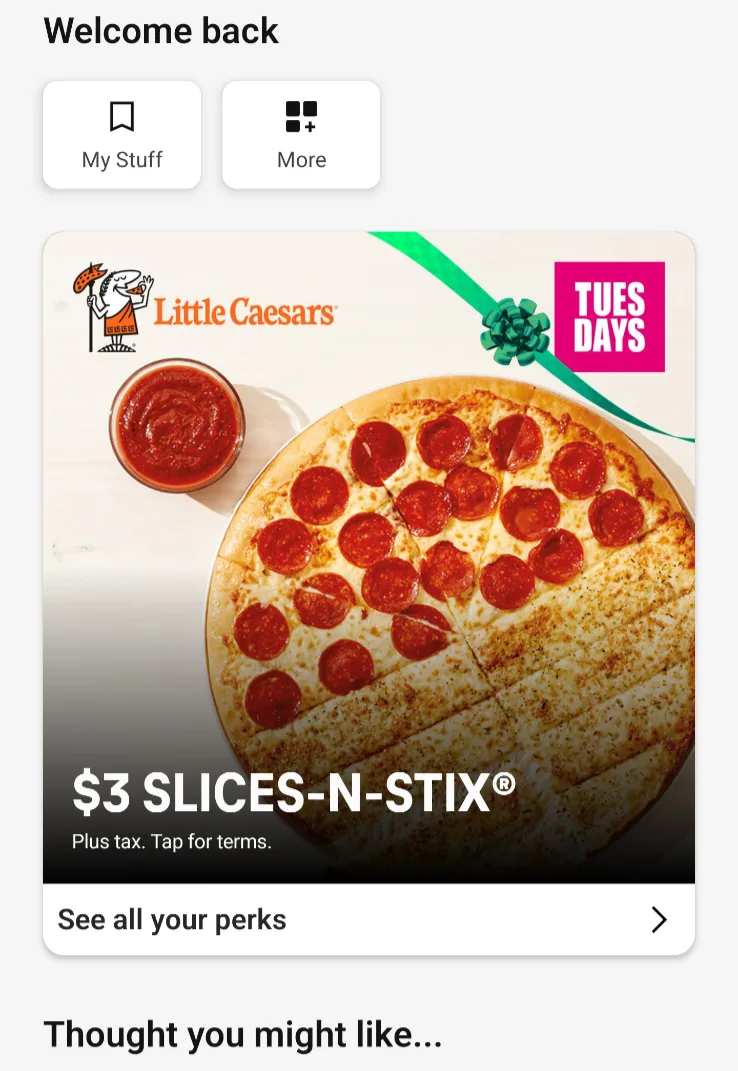 Screenshot of the homepage of the TLife App showcasing deals