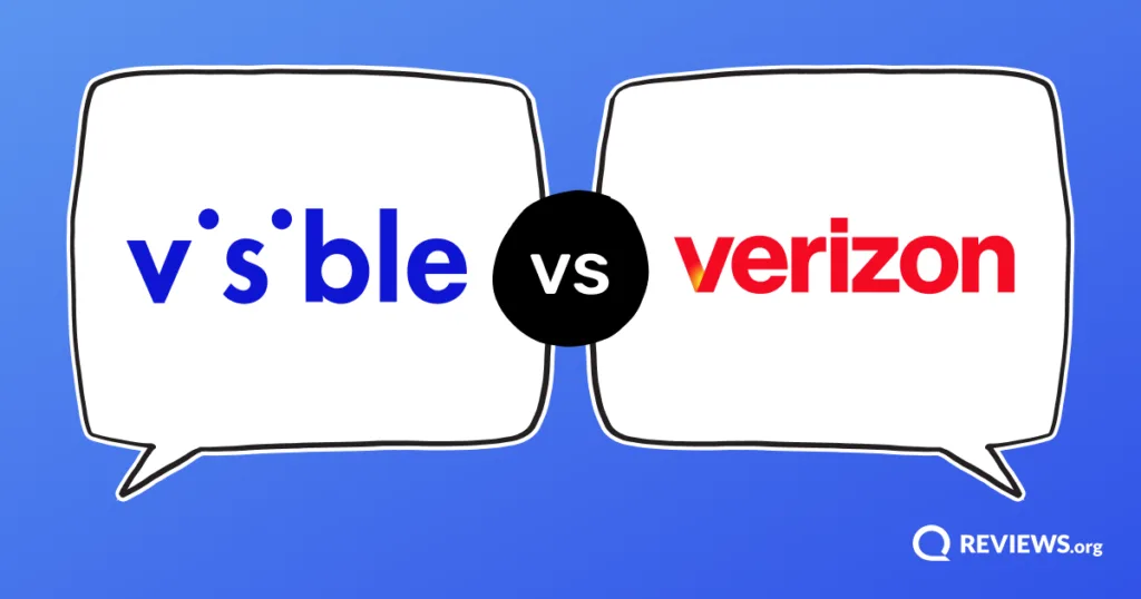 Visible vs Verizon logos facing off in opposing speech bubbles.
