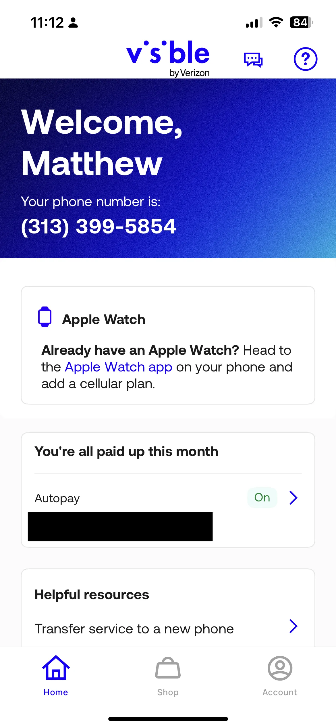 A screenshot of a Visible mobile app