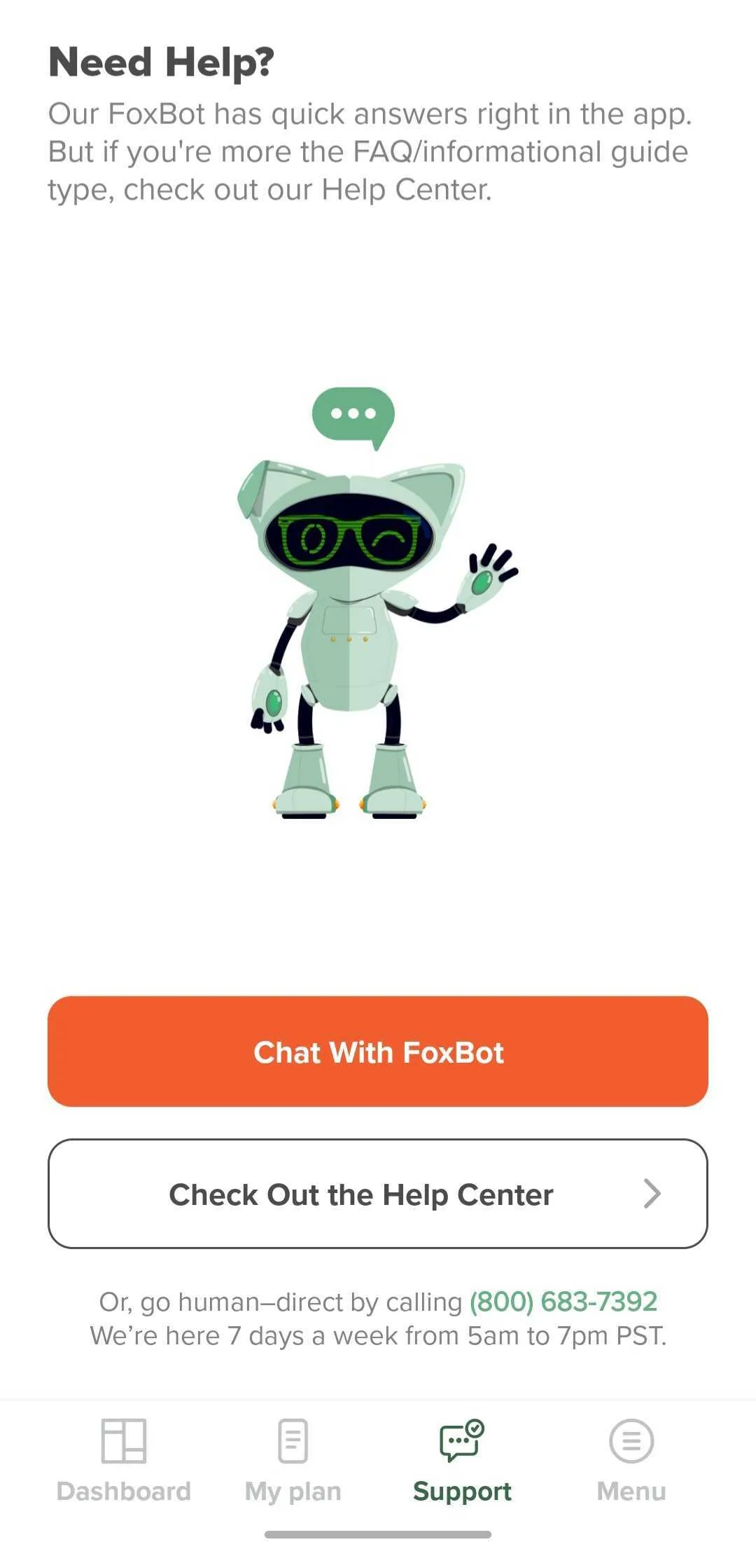 Image of the Mint Mobile customer service component within the Mint Mobile app
