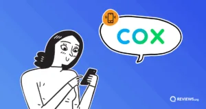 Cartoon image of girl looking at a phone.