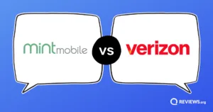Mint Mobile vs Verizon logos facing off in opposing speech bubbles.