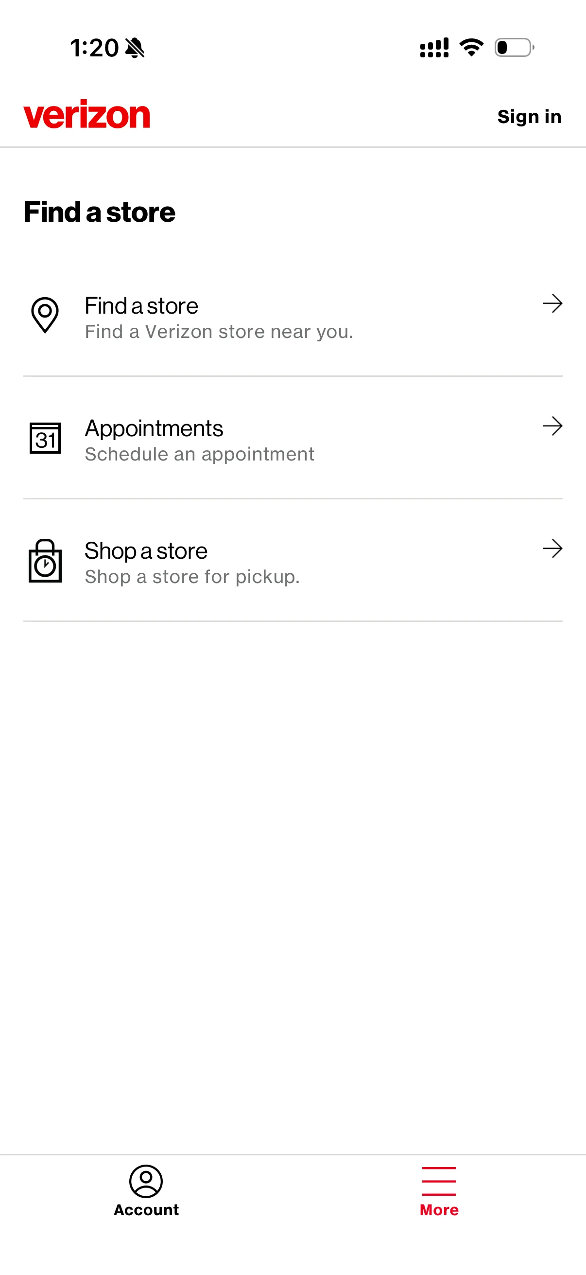The My Verizon app screen after logging in