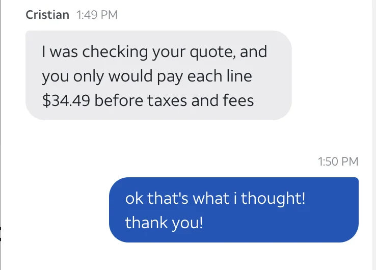 Image of an online chat with an AT&T customer service rep