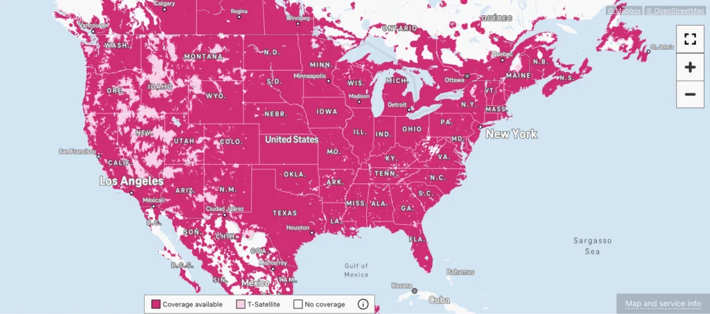 Image of T-Mobile coverage across the United States