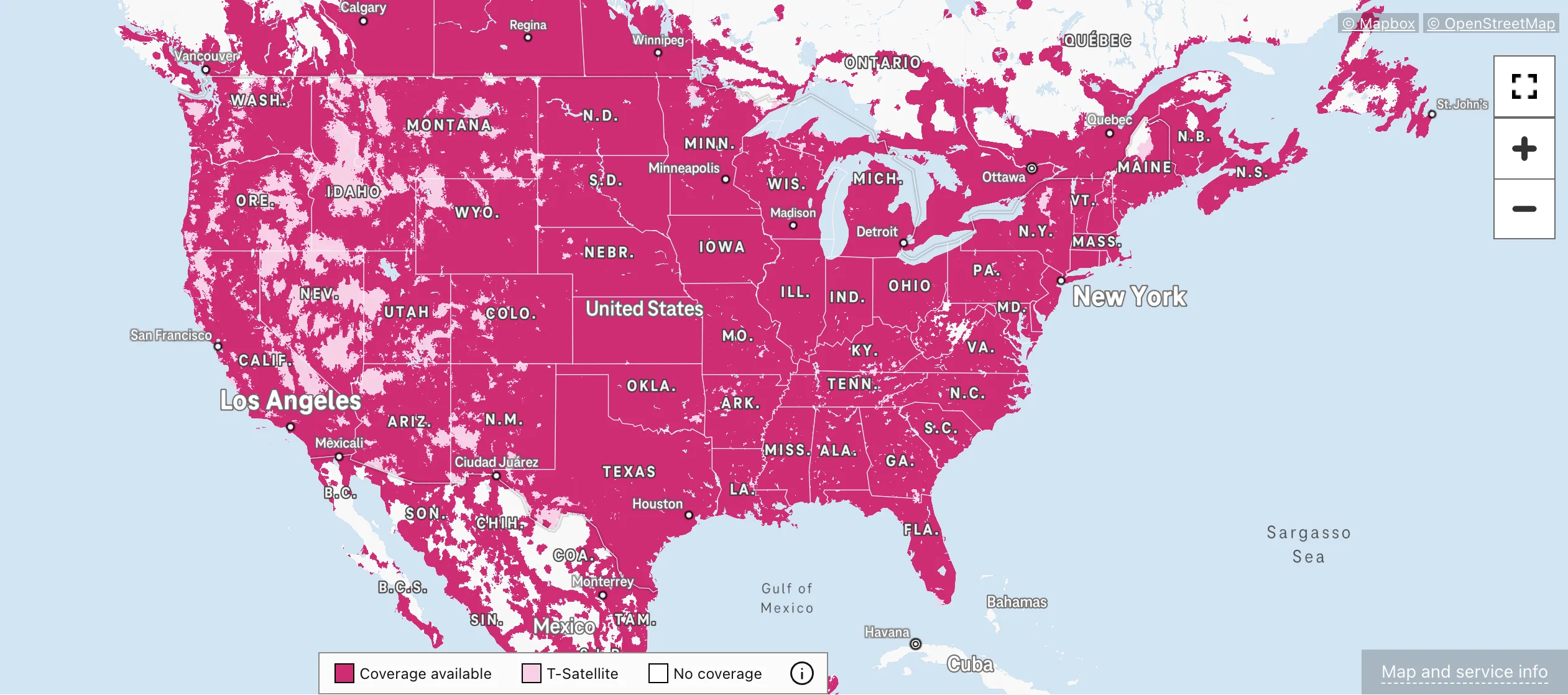 Image of T-Mobile coverage across the United States
