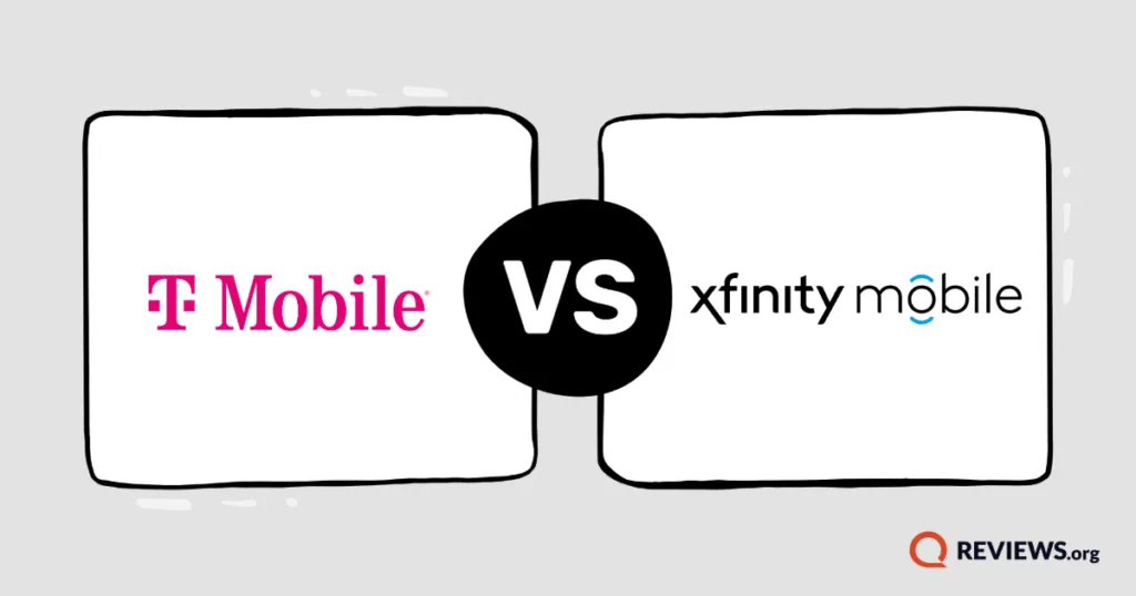T-Mobile and Xfinity Mobile logos positioned on opposite sides of a 'vs' graphic