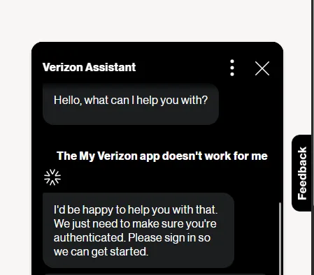Screenshot of Verizon Assist chat