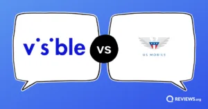Visible versus US Mobile logos facing off in opposing speech bubbles.