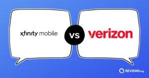 Xfinity Mobile vs Verizon logos facing off in opposing speech bubbles
