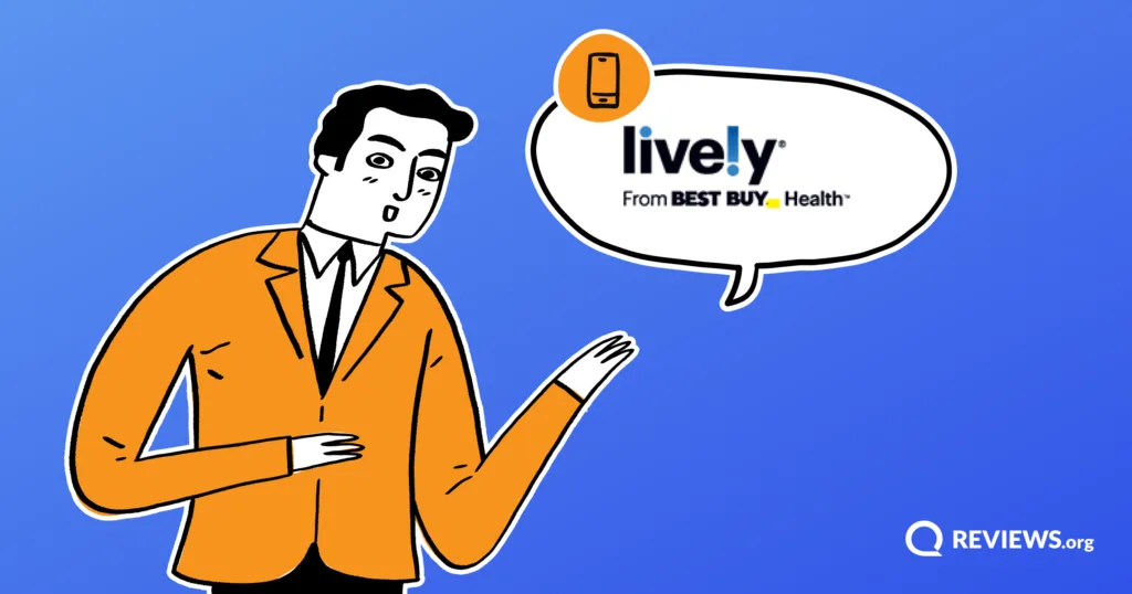 Cartoon man gesturing towards speech bubble with lively mobile logo inside it.