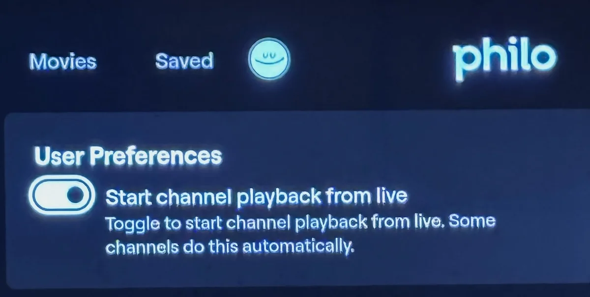 Channel playback options in Philo’s user preferences section.