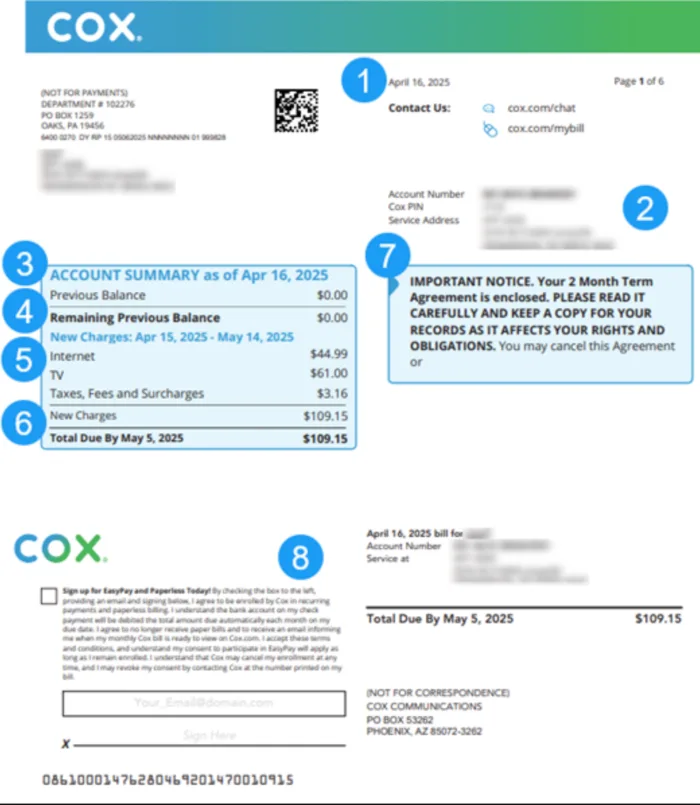 A Cox Bill from April 16, 2025.