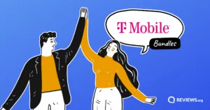 Cartoon man and woman dancing with a speech bubble with the T-Mobile bundles logo inside.