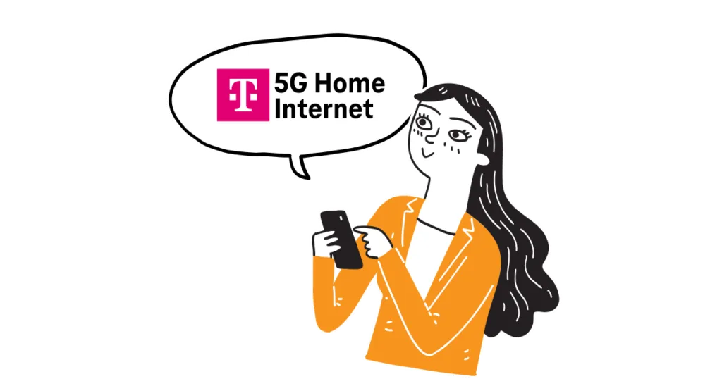T5G logo in speech bubble above a cartoon woman holding a phone