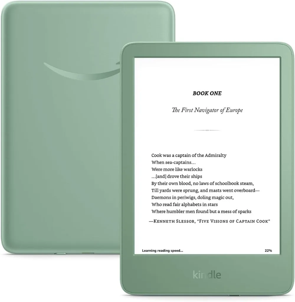 Amazon Kindle 16GB e-reader displaying a book